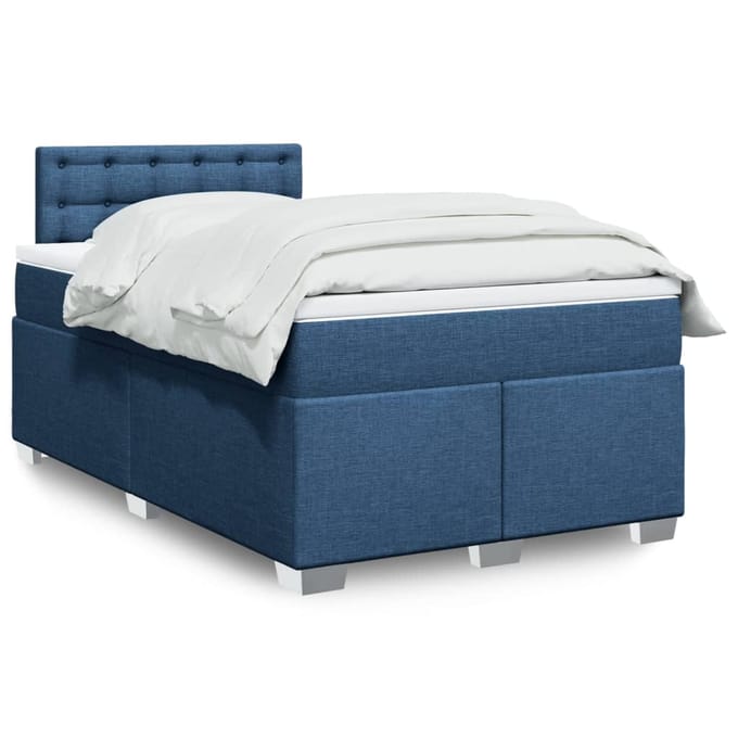 vidaXL - Boxspring - met - matras - stof - blauw - 120x200 - cm