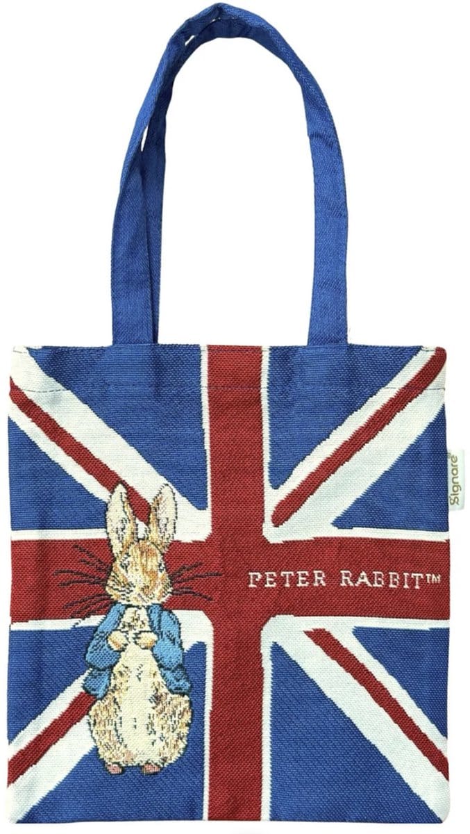 Boodschappentas - klein - Union Jack - Peter Rabbit - Donker blauwe achtergrond - 24 x 20 cm