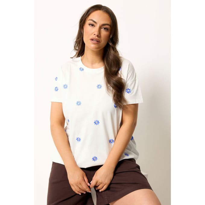 Yours Wit Tshirt Met Geborduurde Madeliefjes Size 48