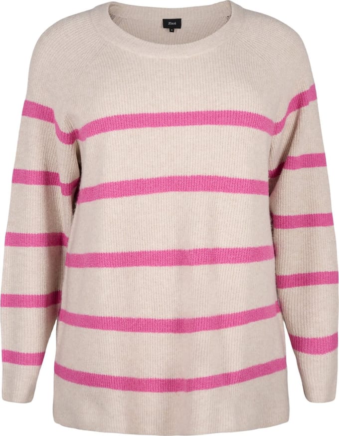 ZIZZI MSUNNY, L/S, STRIPE PULLOVER Dames Blouse - Pink - Maat S (42-44)