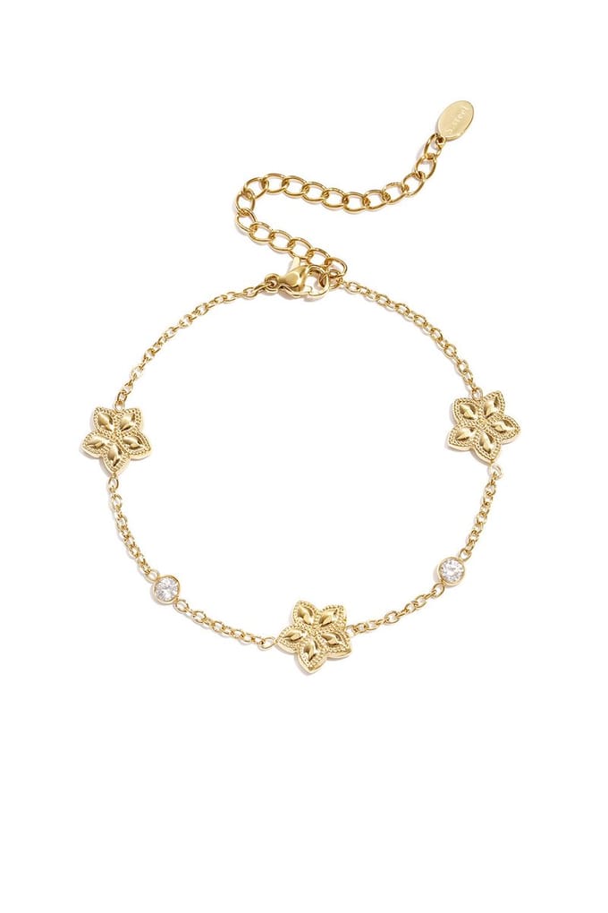Goudkleurige Bloem Armband met Kristallen – Verstelbare Dames Armband