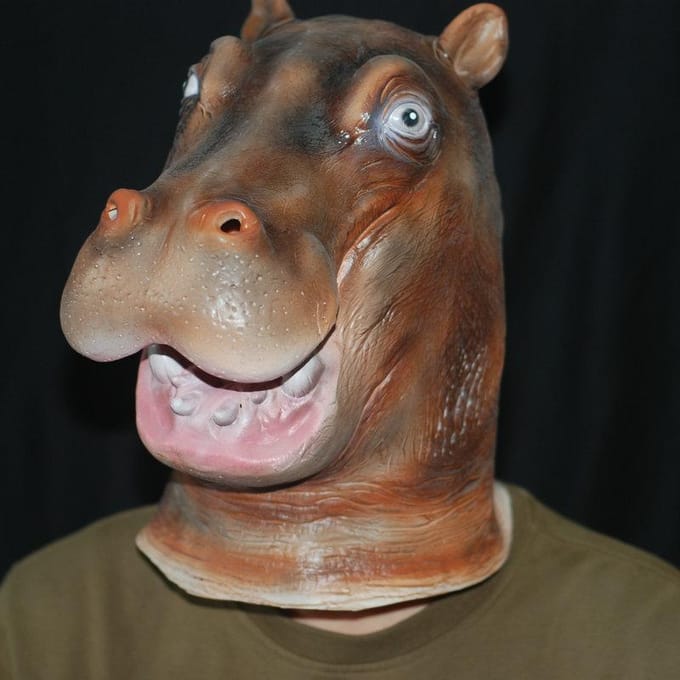 Nijlpaard hoofdmasker, grappig live feestmasker One size bruin