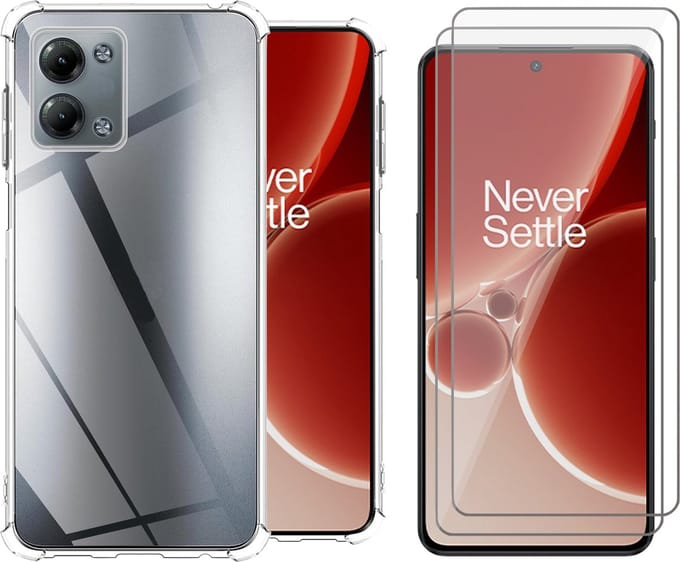 Hoesje geschikt voor OnePlus Nord 3 - 2x Screenprotector Glas - Shockproof Transparant