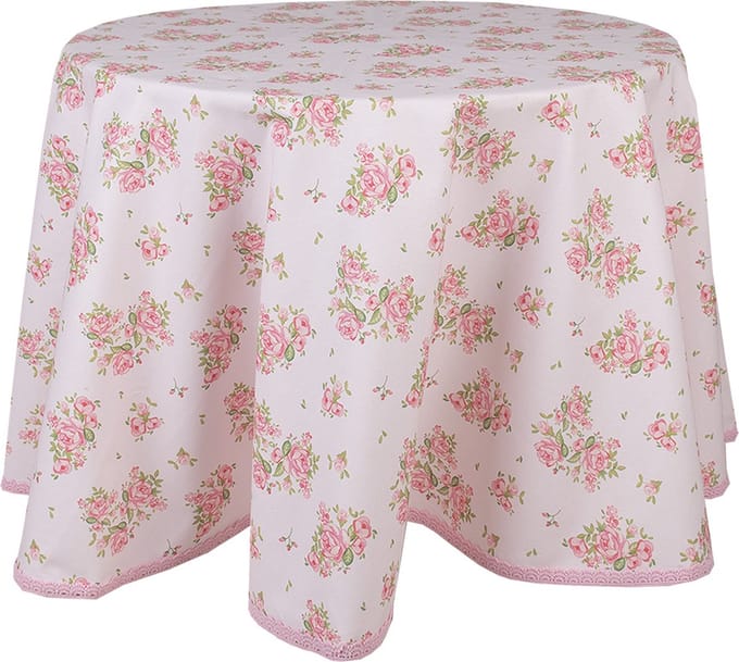 Clayre & Eef Tafelkleed Ø 170 cm Roze Katoen Rond Rozen