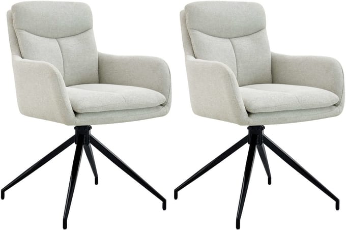 CLP Somers Set van 2 eetkamerstoelen - met armleuning - Draaibare fauteuil - Stof/creme