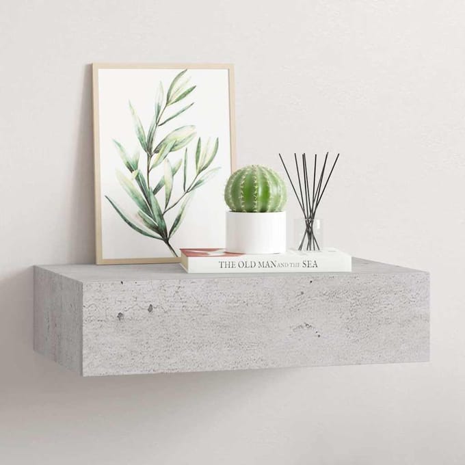 vidaXL - Wandschap - met - lade - 40x23,5x10 - cm - MDF - betongrijs