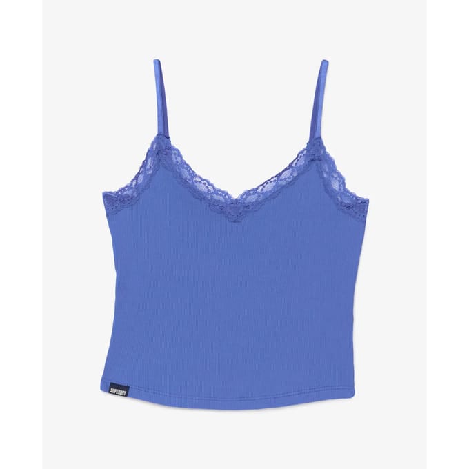 Superdry Essential Crop Top met Kanten Afwerking Blue Grootte: 40