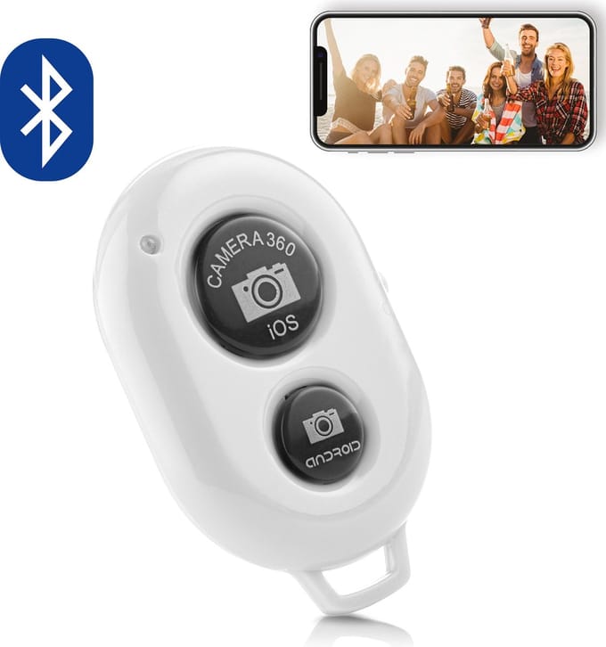 MOJOGEAR Bluetooth remote shutter - Afstandsbediening voor smartphone camera — Compatibel met Android / iOS / Windows Phone – Wit