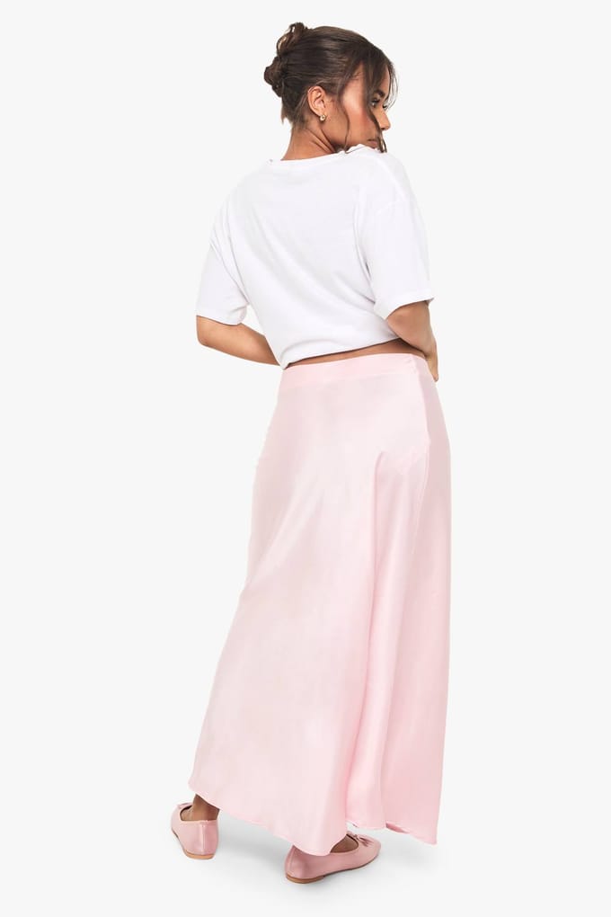 boohoo Dames Satijnen Midaxi Rok | Lichtroze | Maat: 36