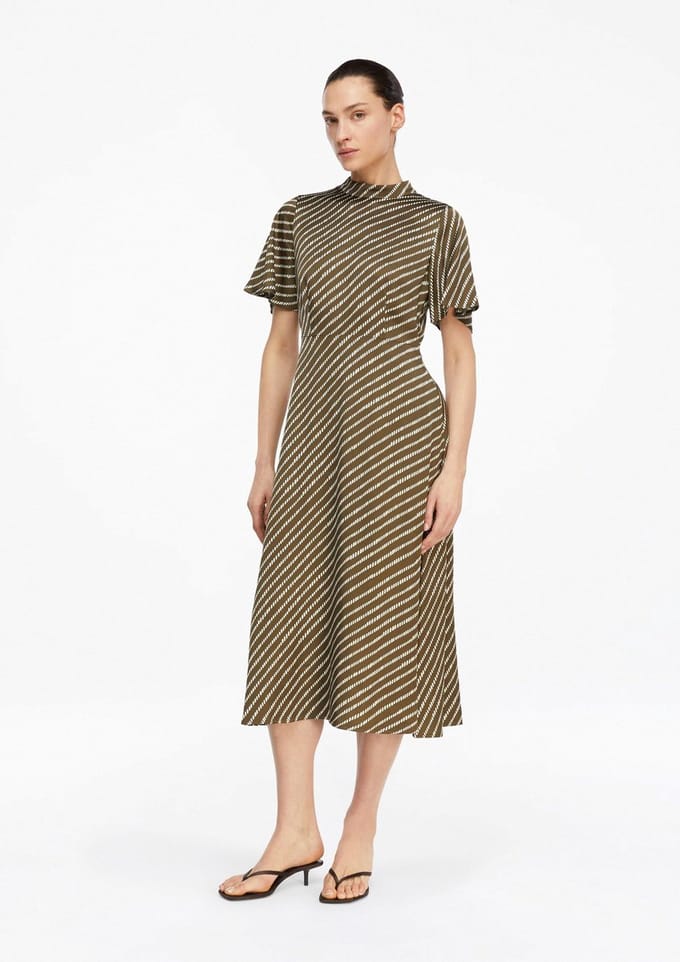 Midi jurk met print en split en knoop aan de achterkant dames COMMA