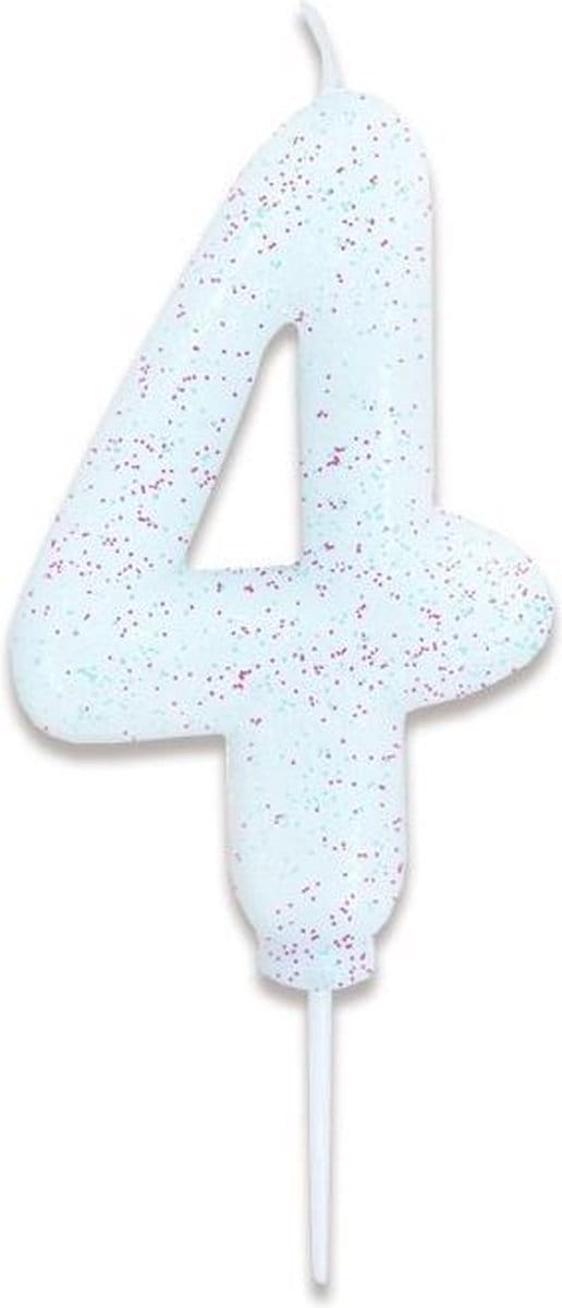 Witbaard Verjaardagskaars Cijfer 4 Wax 7 Cm Glitter Wit