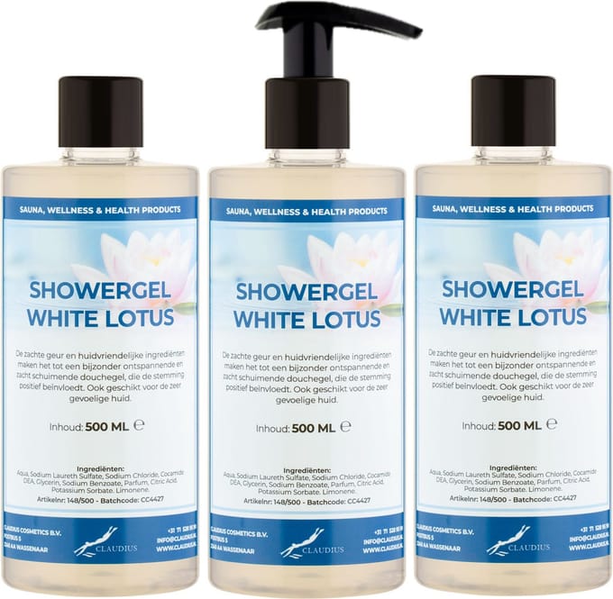 Douchegel White Lotus 500 ml - set van 3 stuks - met gratis pomp - Showergel