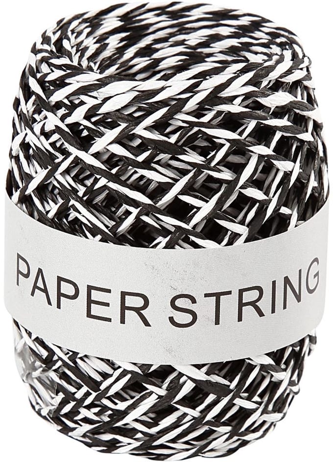 Papierkoord, dikte 1 mm, zwart/wit, 50 m/ 1 rol