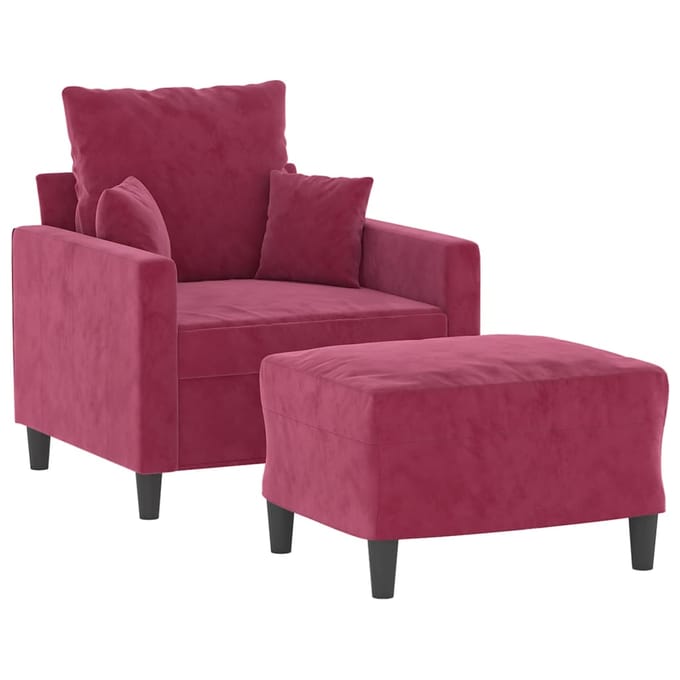 vidaXL - Fauteuil - met - voetenbank - 60 - cm - fluweel - wijnrood