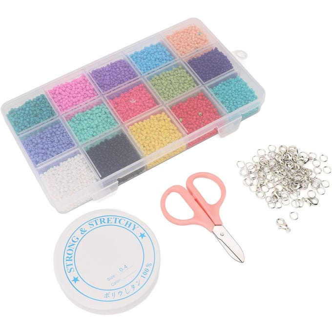 Kit de Perles d'Artisanat Multifonctionnel 15 Compartiments Perles de Couleur Pure avec Outils pour Bracelets Boucles d'Oreilles gray