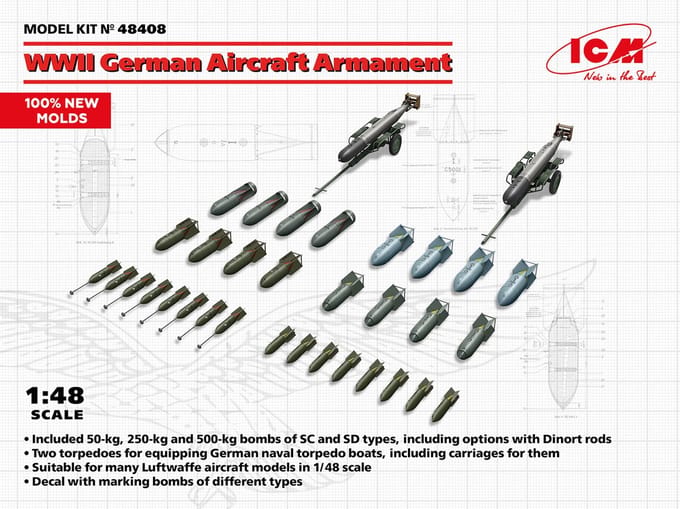 ICM Modelbouwpakket Militaire voertuigen - 48408 WWII German Aircraft Armament Plastic - 1:48 - Modelbouw