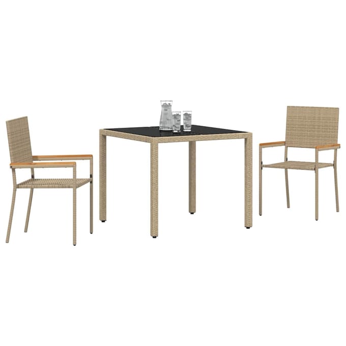 vidaXL - Tuin - Eettafel - Set - 3 - st - Beige - poly - rattan