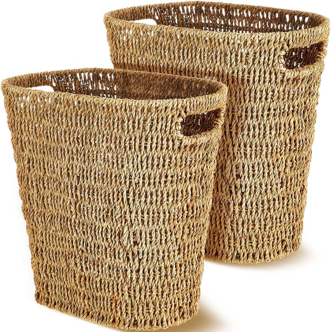 Set van 2 Gevlochten Afvalbakken Ovaal | Boho Mand met Handvatten