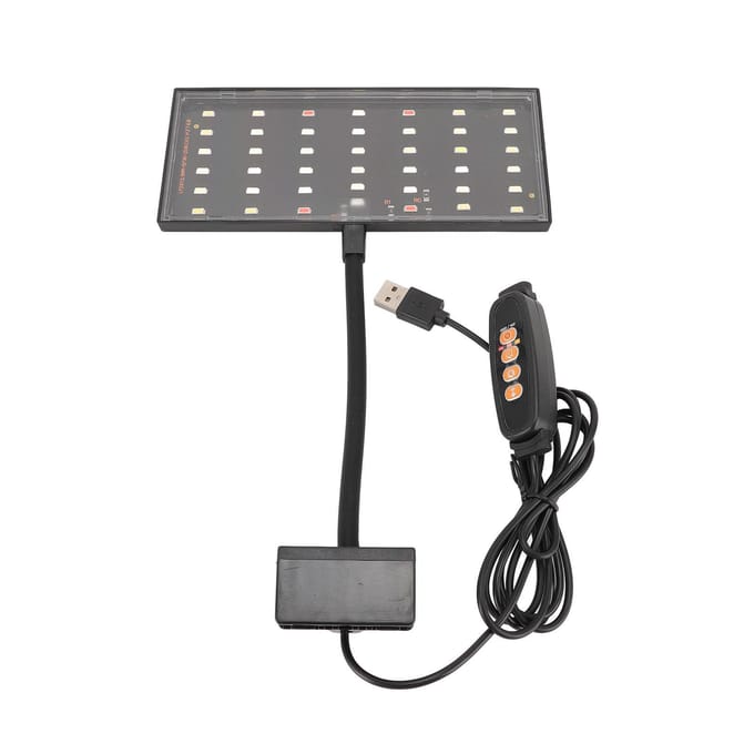 Clip-on Aquariumlamp USB-Powered LED Dimbaar 10 Snelheden Helderheid Timerregeling Vissenkom Klem gray