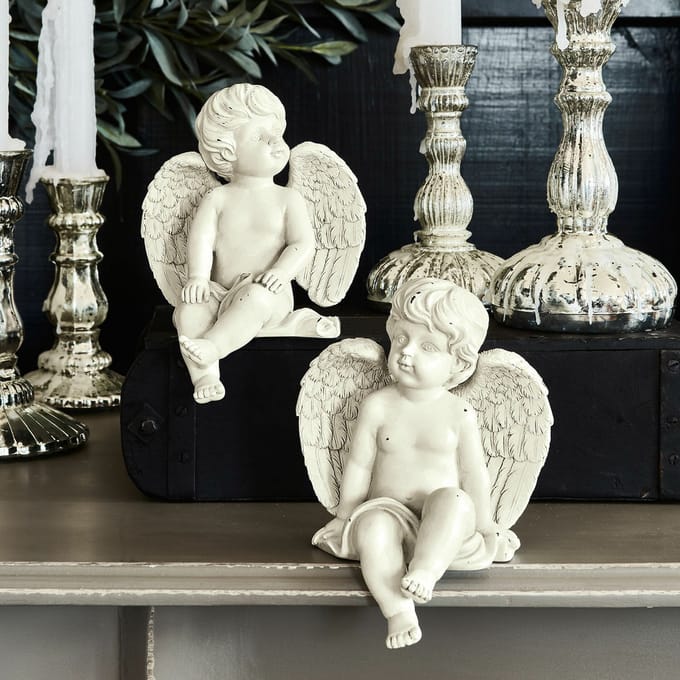 LOBERON Decoratieve engel set van 2 Starlight antiekwit