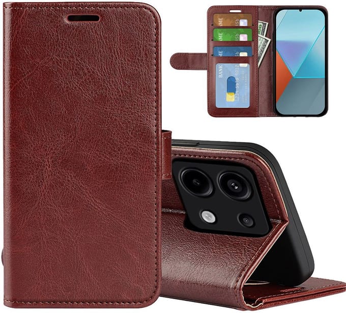 MobyDefend Hoesje - Geschikt voor Xiaomi Redmi Note 13 Pro 5G - Wallet Book Case (Sluiting Achterkant) - Bruin