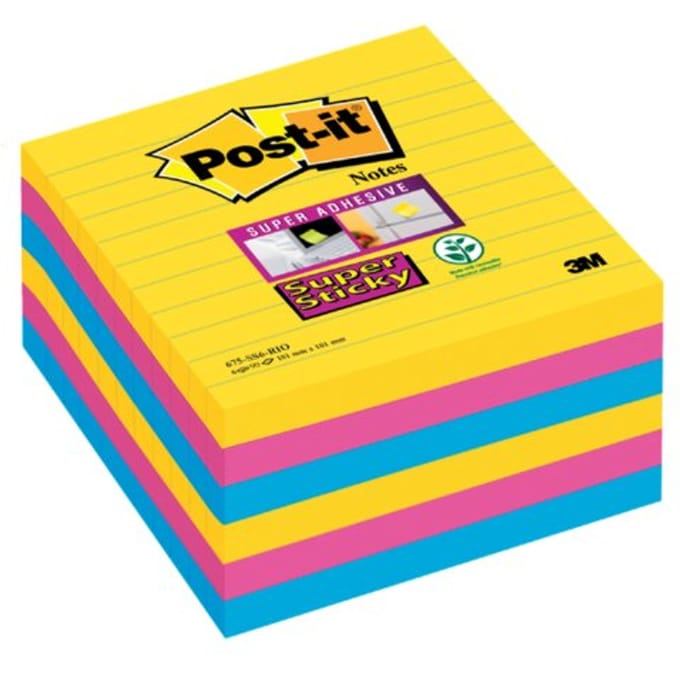 Memoblok post-it 675 super sticky 101x101mm lijn Rio 6 stuks
