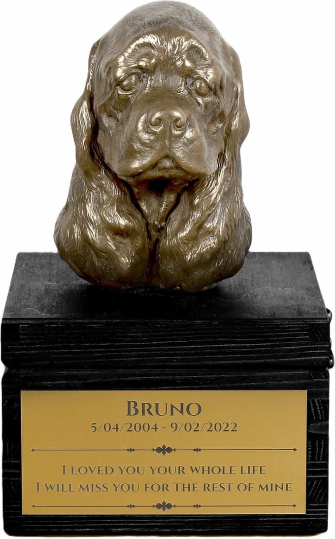 American Cocker Spaniel urn hond met gravure en hondensculptuur, handgemaakt