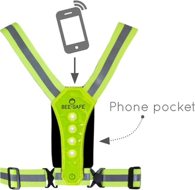 Bee Safe | Led Harness USB-C met Phone-Pocket | Reflectievest | lime | One Size -