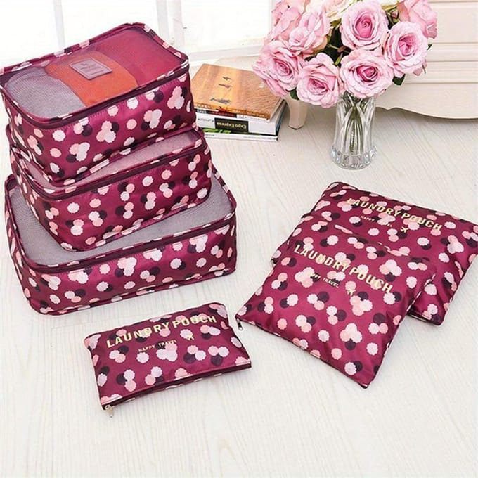 6 stuks Luipaardprint Reispakzakken Multifunctionele Bagage Organizers Ritssluiting Duurzaam Handwasbaar brown