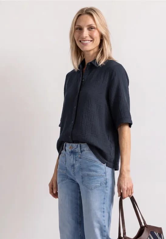 Mousselineblouse met bowlingkraag