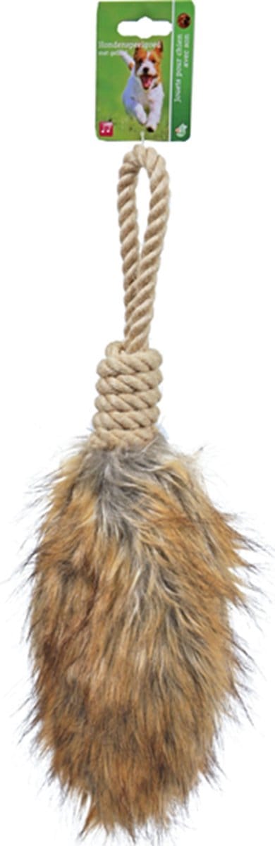 Boon hondenspeelgoed staart pluche met touw, crinkle en piep 45 cm.