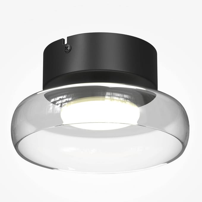 Maytoni LED plafondlamp FLOAT, transparant/zwart, Ø 20 cm, glas/metaal