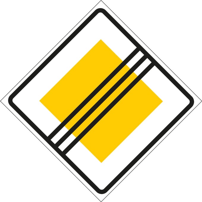 Einde voorrangsweg sticker, B2 100 x 100 mm