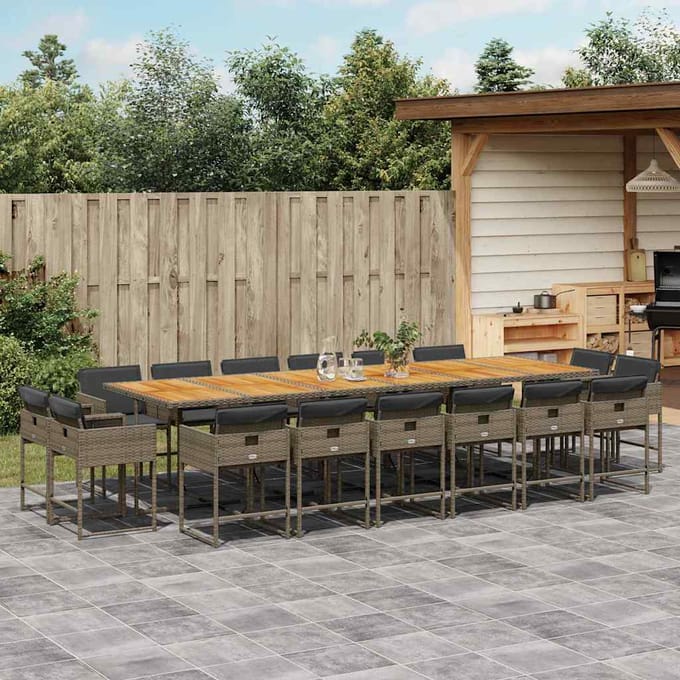 vidaXL - 17-delige - Tuinset - met - kussens - poly - rattan - grijs