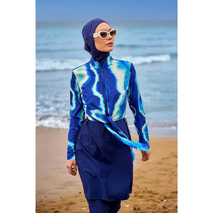 Marineblauwe, bescheiden badmode Burkini-set met volledige dekking