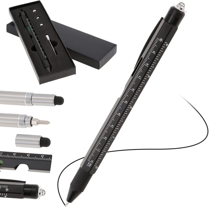 9-in-1 multitool pen - roestvrijstaal multifunctioneel gereedschap met LED zaklamp, schroevendraaier en flesopener