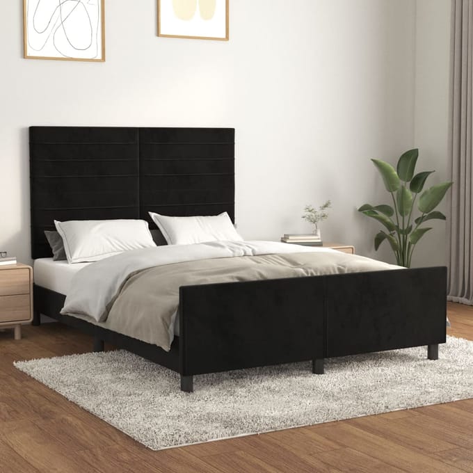 vidaXL - Bedframe - zonder - matras - 140x190 - cm - fluweel - zwart