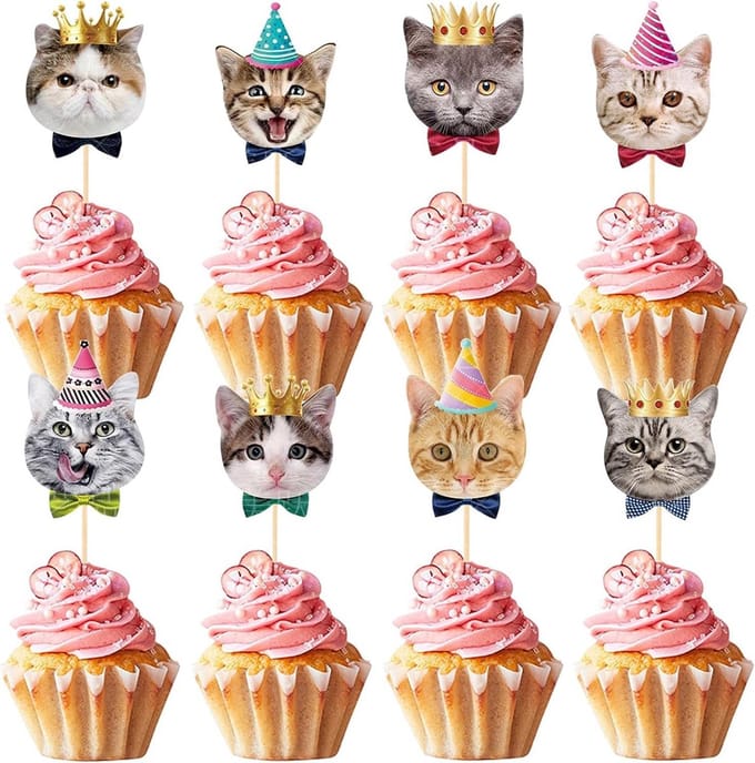Solidchoice - Set van 24 Kat Cake Toppers voor Verjaardagen
