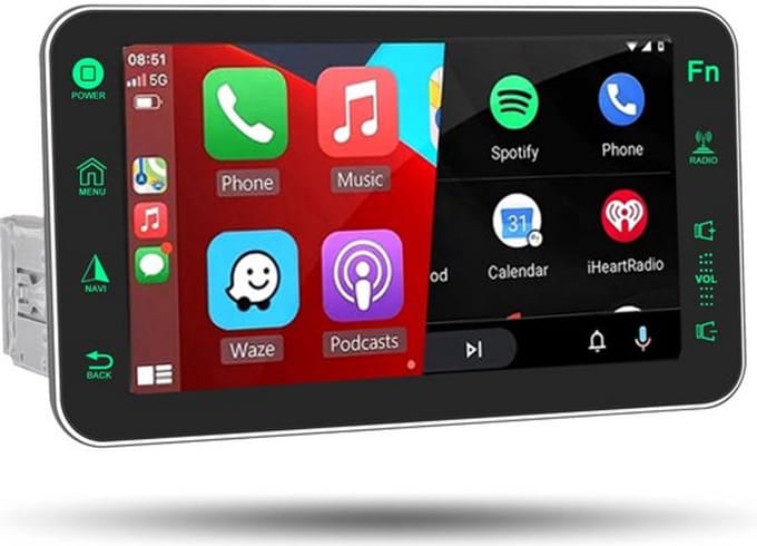Boscer 1Din Autoradio - Apple Carplay & Android Auto - 8 Inch HD Kantelbaar scherm - Bluetooth - Achteruitrijcamera & Microfoon