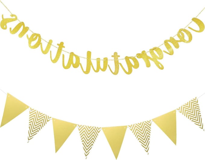 Gouden Afstudeerbanner 2023 - Set van 2 Triangle Vlaggen voor Bruiloft, Babyshower en Verjaardagsfeest