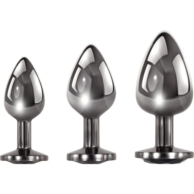 Evolved - Donkermetalen anaalplugs met zwarte siersteen set van 3 - Zwart