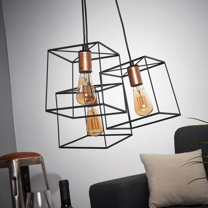 Viokef Hanglamp Agatha in vintage-look drie lichtbronnen