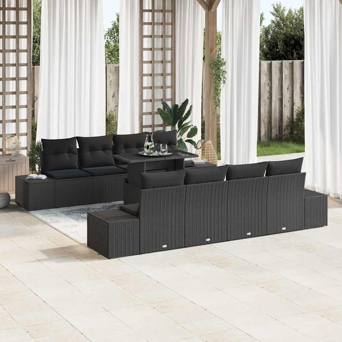 vidaXL - Tuinbank - Set - 9 - st - Zwart - poly - rattan