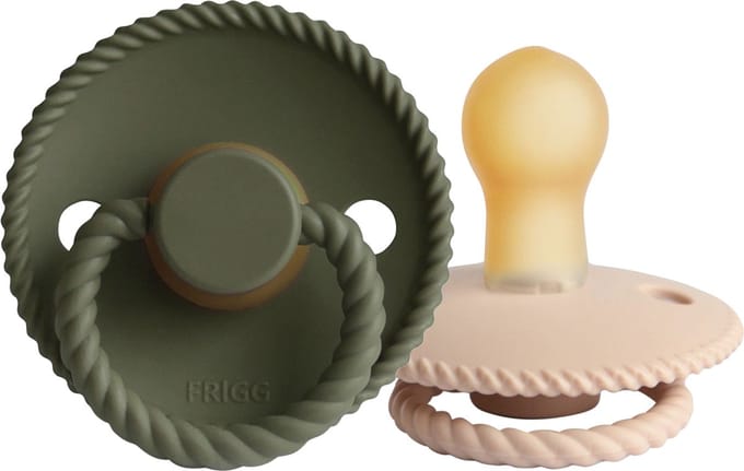 FRIGG Rope Fopspeen Croissant / Olive 0-6 Mnd 2 Stuks