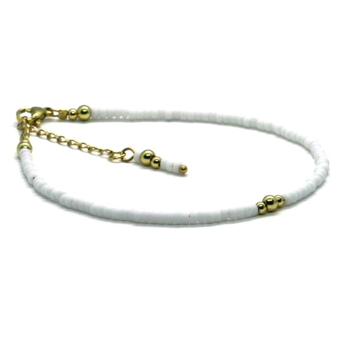 Heaven Eleven - dames - Enkelbandjes - Goud RVS - wit - 3mm - verstelbaar 23cm + 4cm