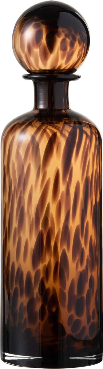 J-Line decoratie Fles + stop Spikkel - glas - bruin/zwart - large