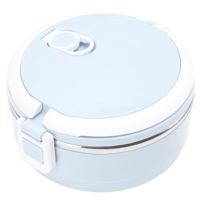 Boîte à déjeuner thermique en acier inoxydable à une couche, portable, isolée, de type bento, avec boucle de sécurité pour L bleu