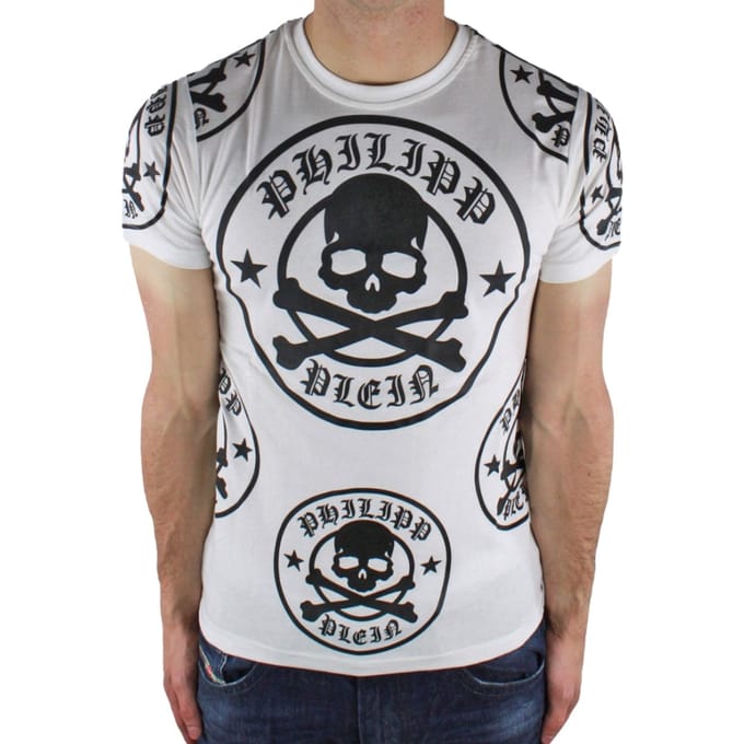 Philipp Plein Plum Multi Logo Design Wit T-shirt
