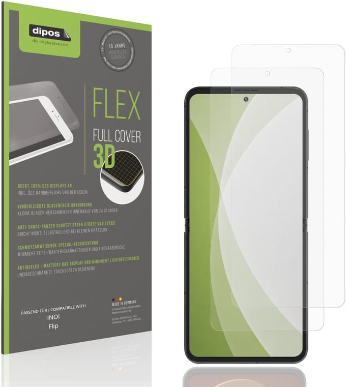 dipos FLEX – 2x Matte Screenprotector geschikt voor INOI Flip | Volledige Schermbescherming | Case-Friendly