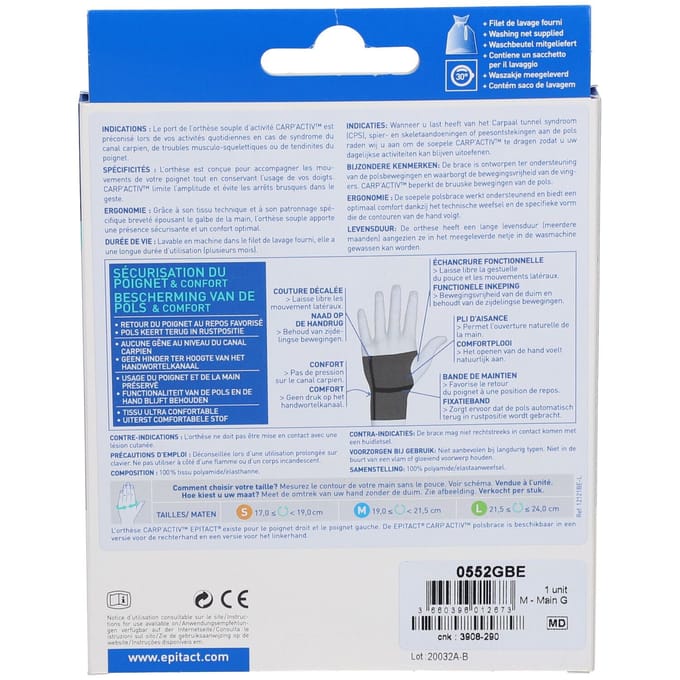 Epitact® Carp'Activ™ Soepele Polsbrace voor Overdag Links Medium 1 Verband(en)